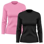 Kit de Camisas Térmica Adriben Dry Fit Manga Longa com Proteção Solar - 2 Unidades - Feminino PRETO/ROSA