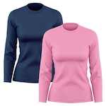 Kit de Camisas Térmica Adriben Dry Fit Manga Longa com Proteção Solar - 2 Unidades - Feminino ROSA/AZUL