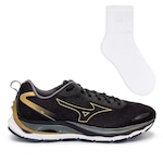 Tênis Mizuno Wave Dynasty 5 + 1 Par de Meias Color Sports - Masculino PRETO/OURO