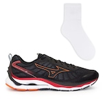 Tênis Mizuno Wave Dynasty 5 + 1 Par de Meias Color Sports - Masculino PRETO/VERMELHO