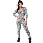 Macacão Fitness MVB Modas Longo 3/4 Costa Fechada Fitness Suplex - Feminino BRANCO/PRETO