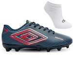 Chuteira de Campo Umbro Arcade + Meias Originais - Adulto AZUL/VERMELHO