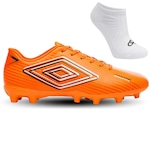 Chuteira de Campo Umbro Arcade + Meias Originais - Adulto LARANJA/BRANCO