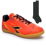 Chuteira Futsal Diadora Squadra + Par De Meião - Adulto LARANJA/PRETO