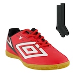 Chuteira Futsal Umbro Sala V League + Par de Meião - Adulto VERMELHO