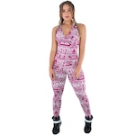 Macacão Fitness com Bojo Mvb Modas Feminino Suplex Academia BRANCO/ROSA