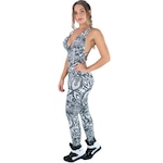 Macacão Fitness com Bojo Mvb Modas Feminino Suplex Academia BRANCO/PRETO