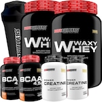 Kit Bodybuilders com Waxy Whey - Paçoca - 900g + Bcaa 4,5 - 100g + Creatinas 100g + Coqueteleira ROSA