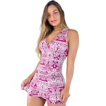 Macaquinho Mvb Modas Short Saia Estampado - Feminino BRANCO/ROSA