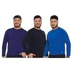 Kit Camisas Térmica Selene Proteção Uv Plus Size - 3 Unidades - Masculina AZUL/PRETO