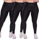 Kit Calças Legging Dellas Fit Trilobal Cirre Proteção Uv Academia Treino - 3 Unidades - Feminina PRETO