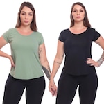 Kit Camisetas Dellas Fit Manga Curta Dry Fit Academia Treino - 2 Unidades - Feminina PRETO/VERDE