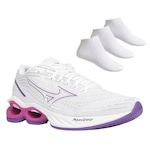 Tênis Mizuno Wave Creation 24 - Feminino + 3 Pares de Meias BRANCO/ROXO