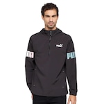 Jaqueta Corta Vento com Capuz Puma Power 1/2 Zip - Masculina PRETO/AZUL CLA