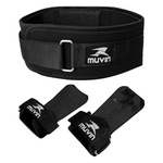 Kit Cinturão de Musculação e Luva Hand Grip Muvin Crosstraining PRETO