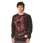 Blusão de Moletom com Capuz Mitchell & Ness Fechado Gola Careca Chicago Bulls - Masculino PRETO