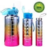 Kit 3 Garrafas Squeeze Plástica Gold Sports Degrade Adesivos Bpa-Free 2 Lts, 800ml e 280ml AZUL