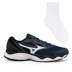 Tênis Mizuno Wave Hawk 4 + 1 Par de Meias Color Sports - Masculino AZUL ESC/BRANCO