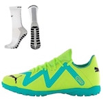 Chuteira Society Puma Future Play Neymar Tt + 1 Par de Meias Antiderrapante - Adulto VERDE/BRANCO