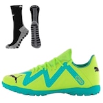 Chuteira Society Puma Future Play Neymar Tt + 1 Par de Meias Antiderrapante - Adulto VERDE/PRETO