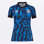 Camisa do Grêmio III 2021 Oficial Atleta Umbro - Feminina PRETO/AZUL ESC