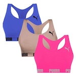 Kit Tops Puma Nadador sem Costura - 3 Unidades - Feminino AZUL/ROSA