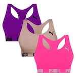 Kit Tops Puma Nadador sem Costura - 3 Unidades - Feminino ROSA/ROXO