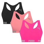 Kit Tops Puma Nadador sem Costura - 3 Unidades - Feminino ROSA/PRETO