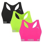 Kit Tops Puma Nadador sem Costura - 3 Unidades - Feminino Rosa/Verde