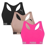 Kit Tops Puma Nadador sem Costura - 3 Unidades - Feminino PRETO/ROSA