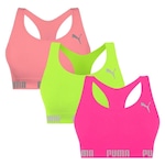 Kit Tops Puma Nadador sem Costura - 3 Unidades - Feminino Rosa/Verde