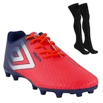 Chuteira de Campo Umbro Warskin - Infantil + 1 Par de Meião VERMELHO/AZUL ESC