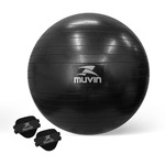 Kit Muvin: Bola de Pilates - 55Cm + Luvas para Academia - Adulto PRETO