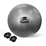 Kit Bola de Pilates Muvin - 65Cm + Luvas Musculação - Adulto CINZA