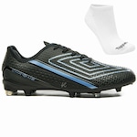 Chuteira de Campo Umbro Chrome + Meias - Adulto PRETO/AZUL