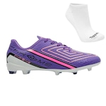 Chuteira de Campo Umbro Chrome + Meias - Adulto Roxo/Rosa