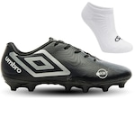 Chuteira de Campo Umbro Orbit + Meias - Adulto PRETO/BRANCO