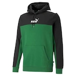 Blusão de Moletom com Capuz Puma Essentials Plus Block - Masculino PRETO/VERDE