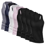 Kit Camisetas Regata Nadador Dellas Fit Dry - Feminina - 8 Unidades PRETO/BRANCO