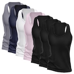 Kit Camisetas Regata Nadador Dellas Fit Dry - Feminina - 7 Unidades PRETO/BRANCO