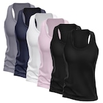 Kit Camisetas Regata Nadador Dellas Fit Dry - Feminina - 6 Unidades PRETO/BRANCO