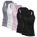 Kit Camisetas Regata Nadador Dellas Fit Dry - Feminina - 5 Unidades PRETO/CINZA