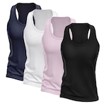 Kit Camisetas Regata Nadador Dellas Fit Dry - Feminina - 4 Unidades PRETO/BRANCO