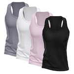 Kit Camisetas Regata Nadador Dellas Fit Dry - Feminina - 4 Unidades PRETO/CINZA