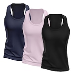 Kit Camisetas Regata Dellas Fit Dry Nadador - Feminina - 3 unidades PRETO/AZUL