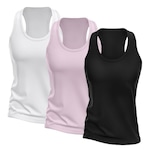 Kit Camisetas Regata Dellas Fit Dry Nadador - Feminina - 3 unidades PRETO/BRANCO