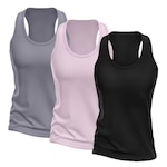 Kit Camisetas Regata Dellas Fit Dry Nadador - Feminina - 3 unidades PRETO/CINZA