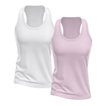 Kit Camisetas Regata Dellas Fit Dry Nadador - Feminina - 2 unidades ROSA/BRANCO