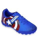 Chuteira Society Dray Marvel Capitão América - Infantil AZUL/VERMELHO