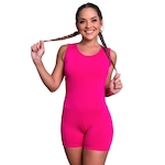 Macaquinho Fitness MVB Modas Curto Liso Suplex - Feminino ROSA